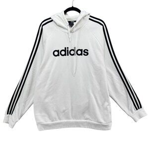Adidas Essentials 3 Stripe Hoodie Mens White Long Sleeve Pullover Size XL